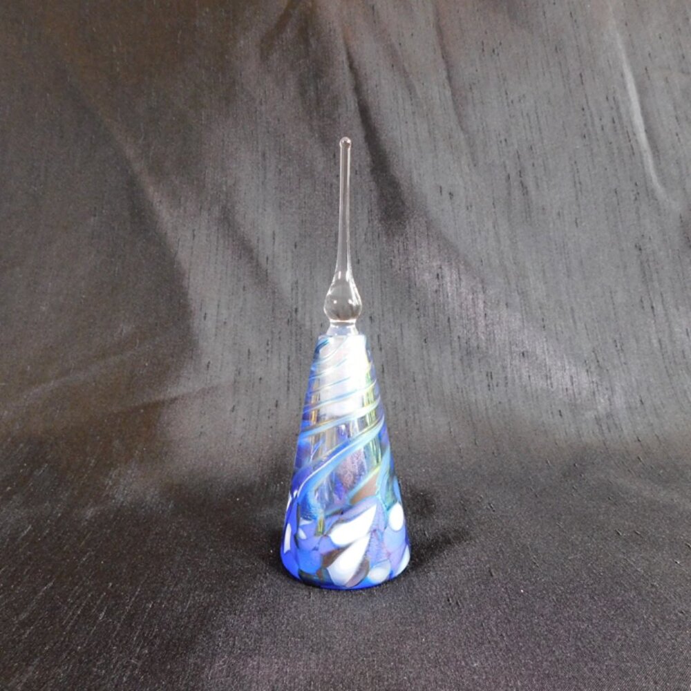 Signed Rose Tree Blue Art Glass Perfume Bottle # 23000